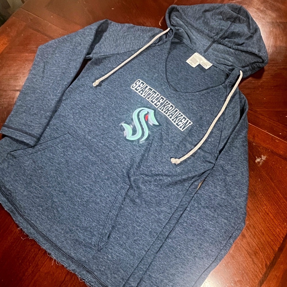 Concepts Sport NHL Seattle Kraken Blue Hoodie Raw Hem Kids Medium EUC